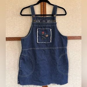 Vintage Original TY Wear Short Denim Jumper Distressed Hem Flower Pocket